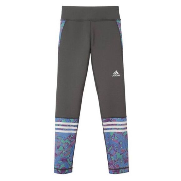 Adidas Girls Granite & Blue Floral Player Incredibly Soft Leggings Medium 10/12 - Picture 1 of 9